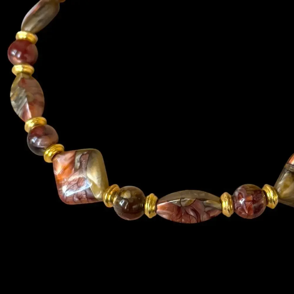 Vintage 32” Thermoset Lucite Tiger’s Eye Opalescent Moon Glow Necklace 1960s